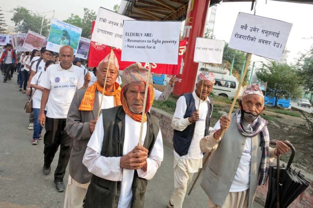 Senior citizens march in International Workers Day