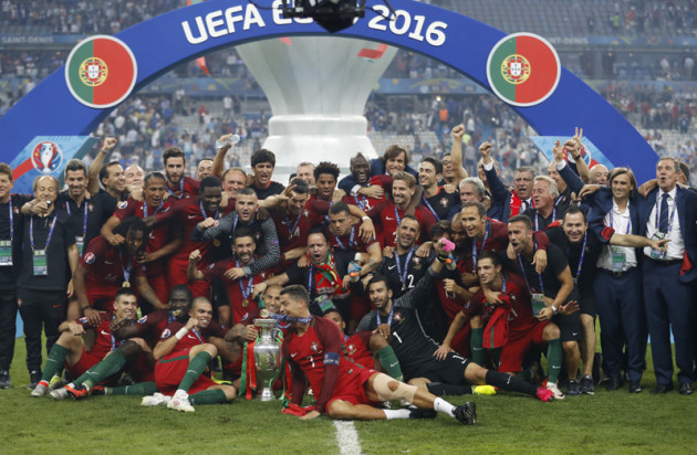 Portugal celebrate with the trophy after winning Euro 2016. Photo: Reuters