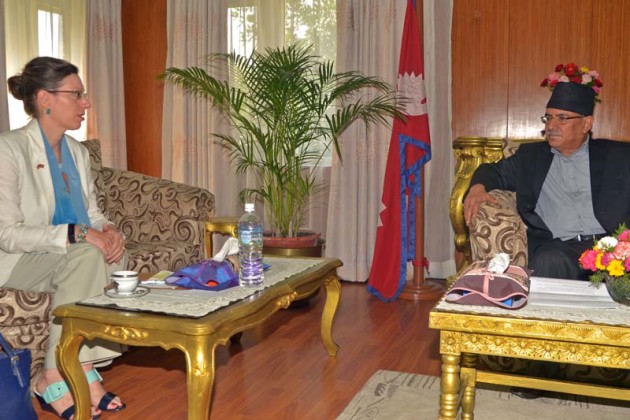 Alaina B Teplitz in a meeting with PM Pushpa Kamal Dahal