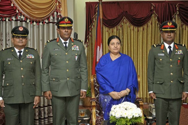 President Bidya Devi Bhandari with Maldives Army Chief Ahmed Shi