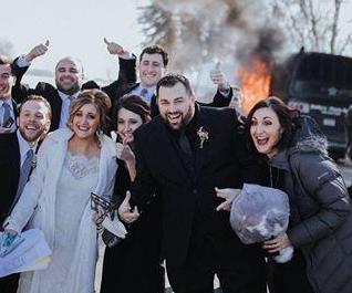 Iowa-wedding-party-takes-photos-in-front-of-burning-bus