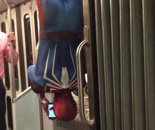 Spider-Man-rides-Boston-train-in-distinctive-style